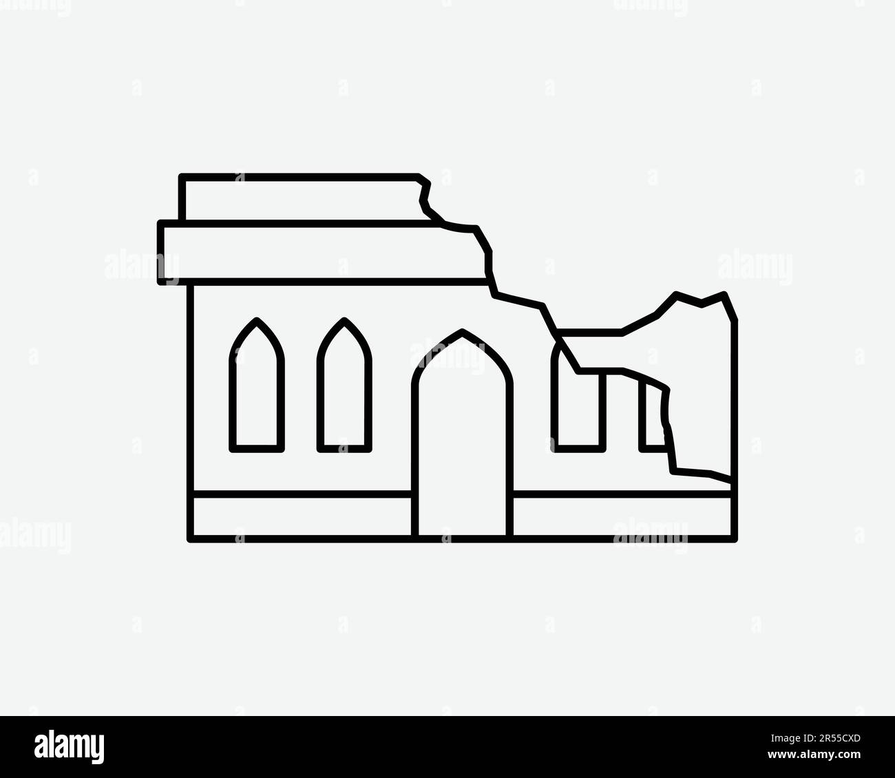 Building Destroyed Line Icon House Home Destruction Damage Disaster Destroy Bomb War Sign Symbol Black Artwork Graphic Illustration Clipart EPS Vector Stock Vector