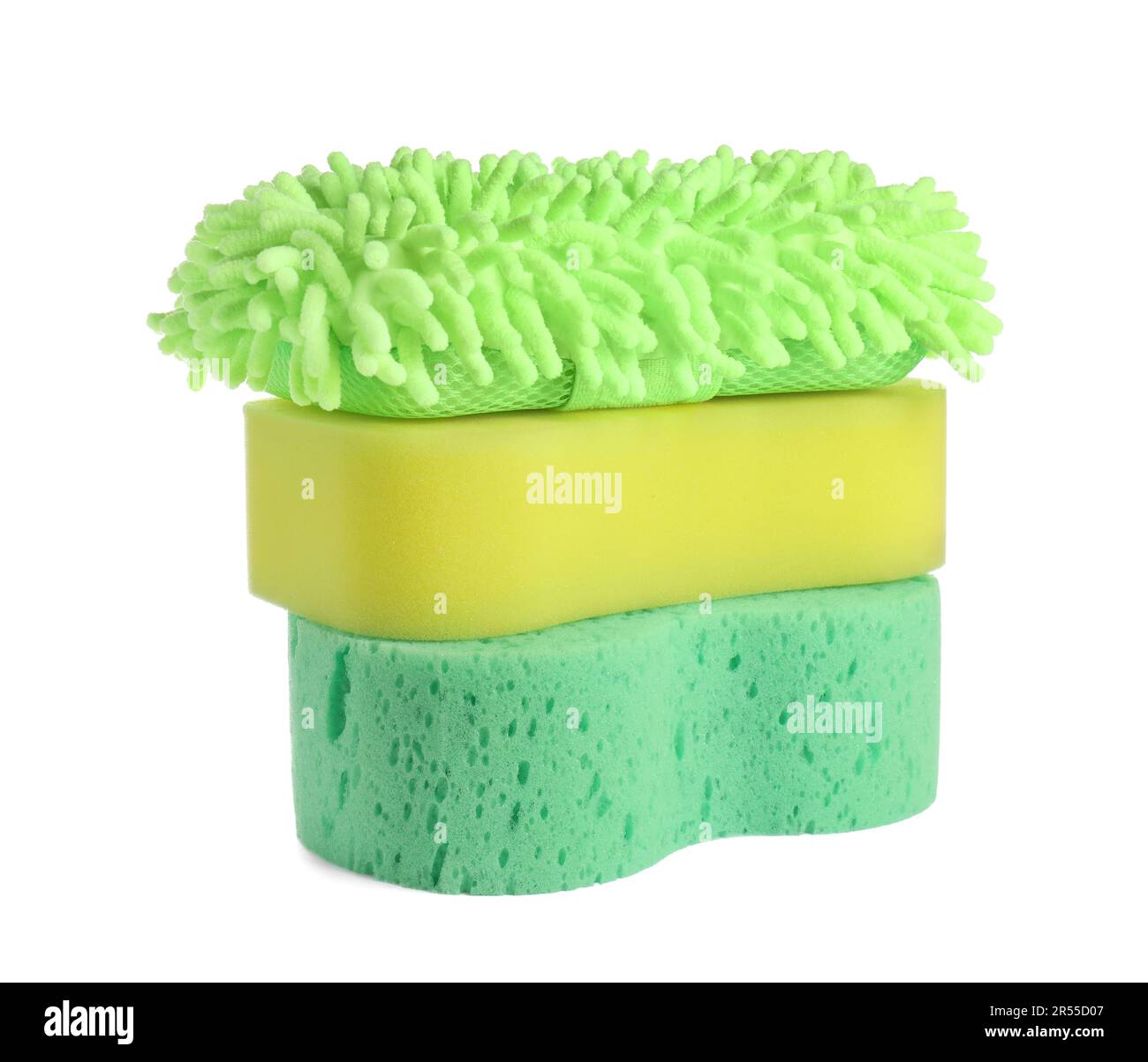 Sponges and car wash mitt on white background Stock Photo Alamy