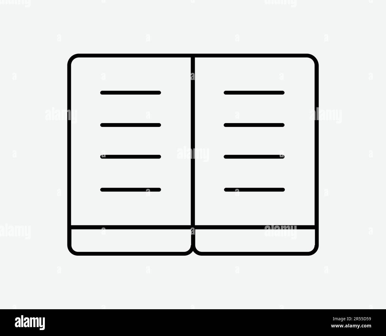 Open Book Flat Line Icon. School Education Library Textbook Paper Novel Magazine Sign Symbol Black Artwork Graphic Illustration Clipart EPS Vector Stock Vector