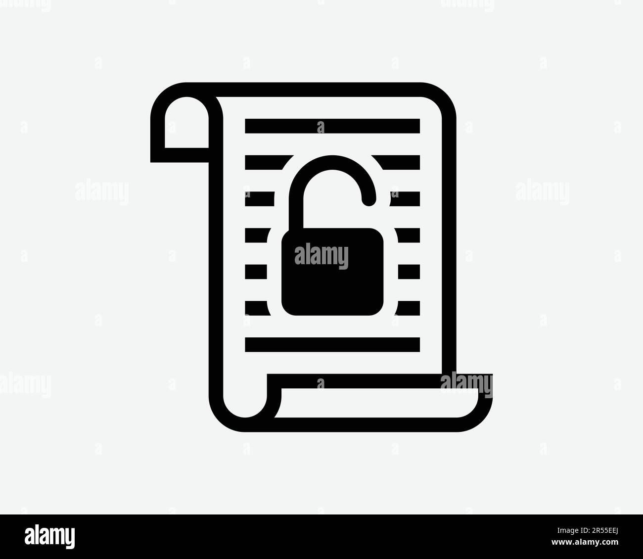 Unlock Scroll Document Icon. Security Secret Open Access Password Privacy Safe Text Sign Symbol Black Artwork Graphic Illustration Clipart EPS Vector Stock Vector