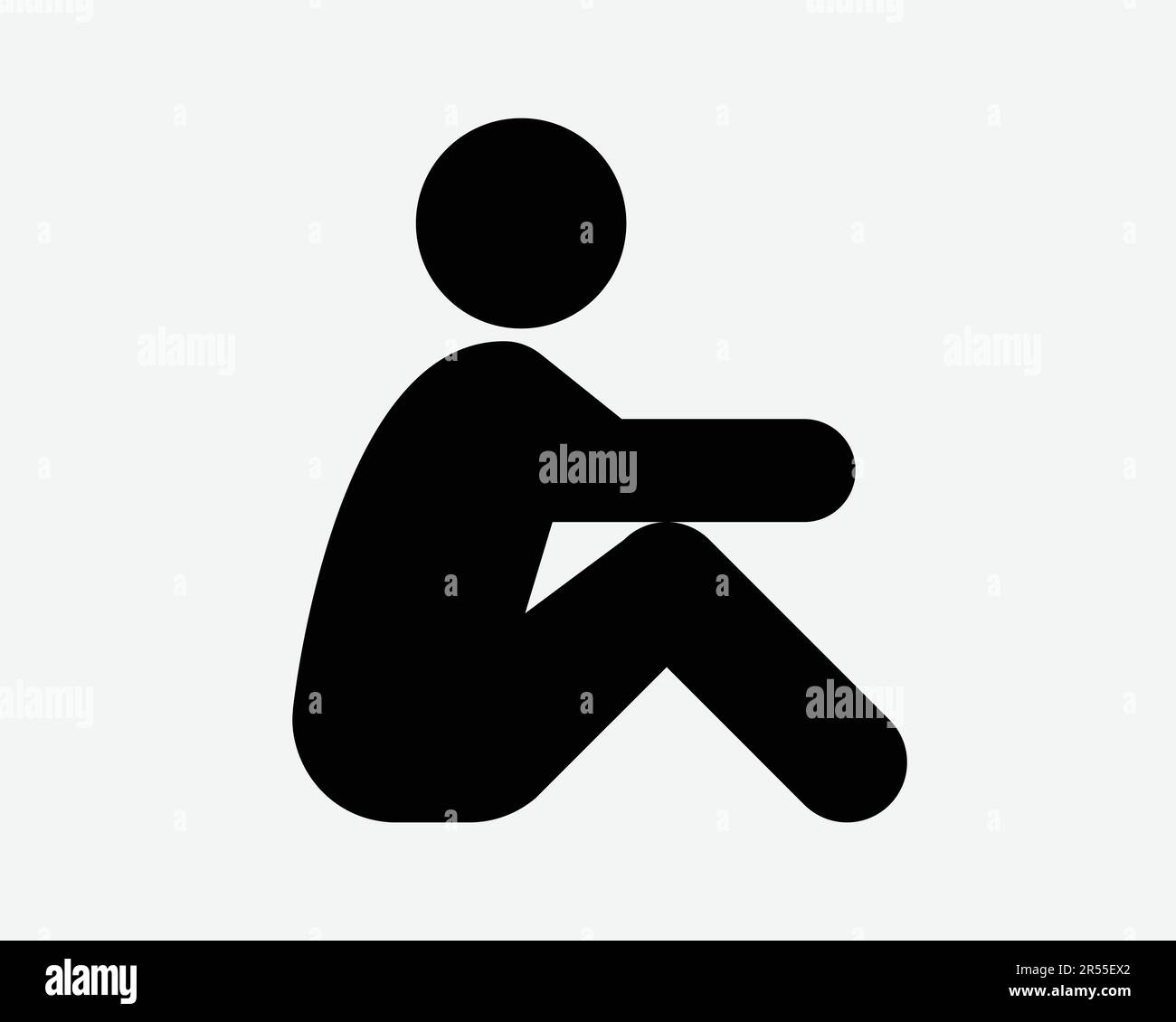 Stick Figure Sitting Icon. Stick Man Sit Up Down Floor Rest Male Person Boy Exercise Sign Symbol Black Artwork Graphic Illustration Clipart EPS Vector Stock Vector