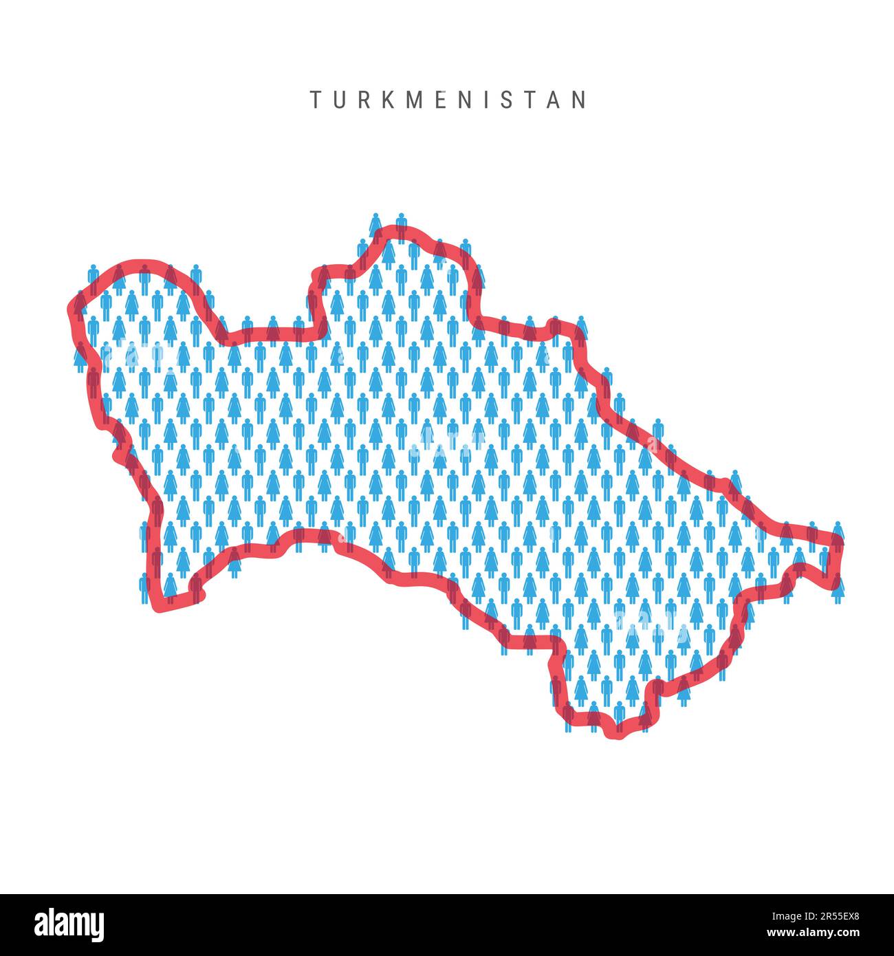 Turkmenistan population map. Stick figures Turkmenian people map with