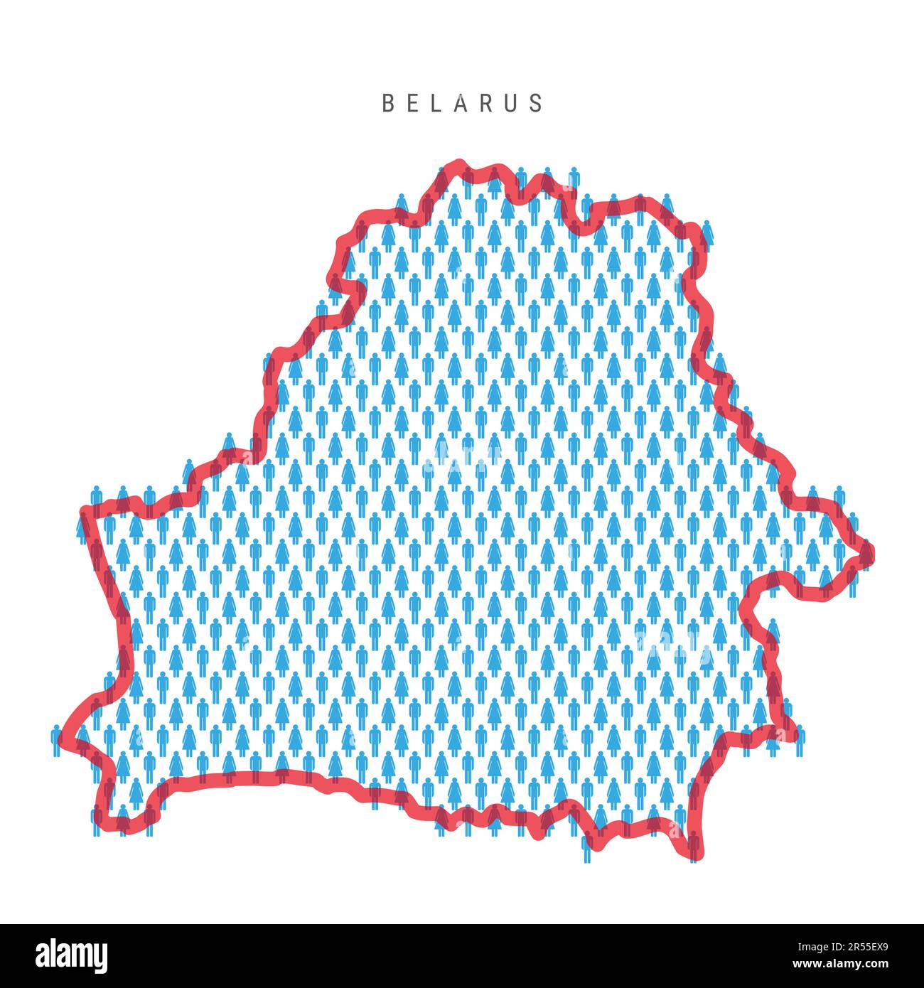 Belarus population map. Stick figures Belorussian people map with bold ...
