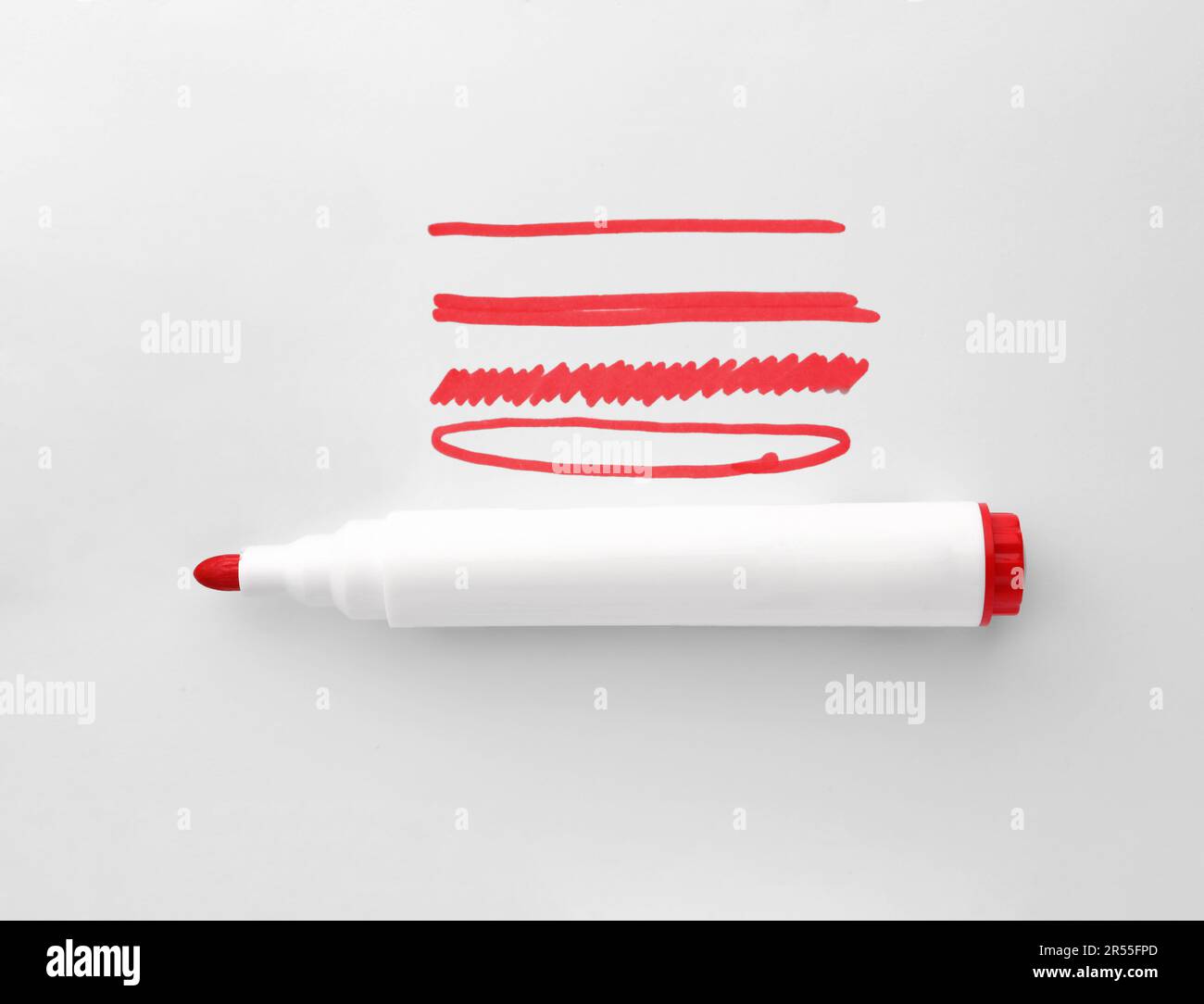 Different stripes and ellipse drawn with red marker isolated on white, top view Stock Photo Alamy