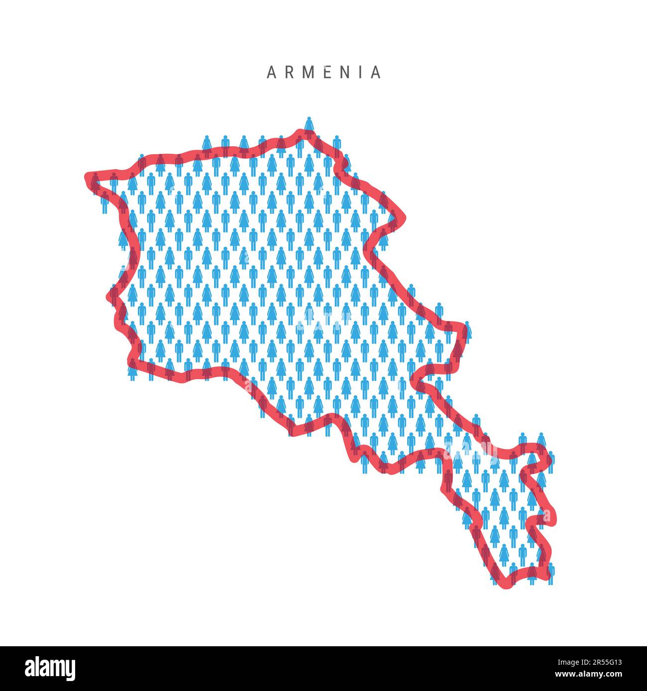 Armenia population map. Stick figures Armenian people map with bold red