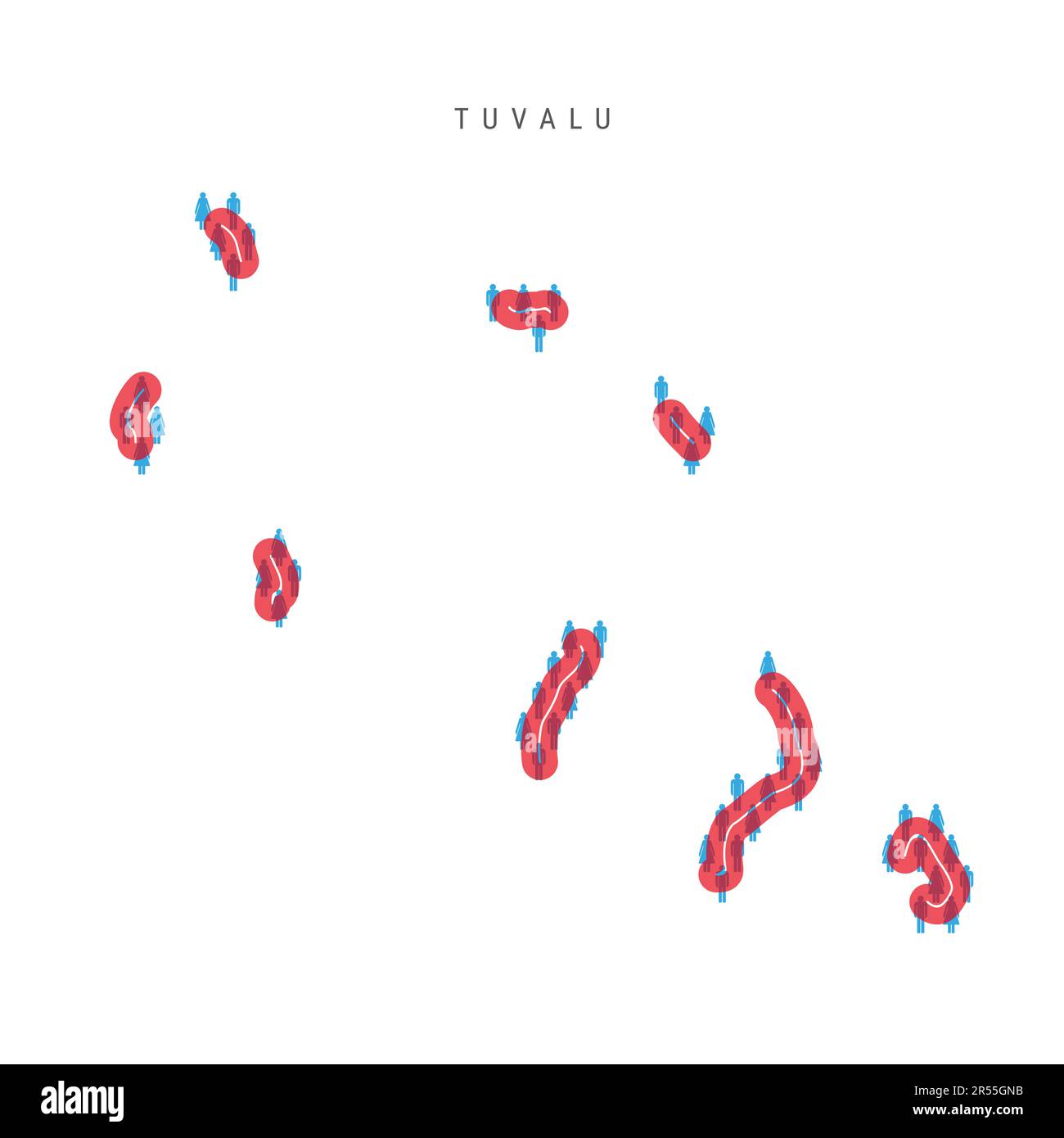 Tuvalu population map. Stick figures Ellice Islands people map with