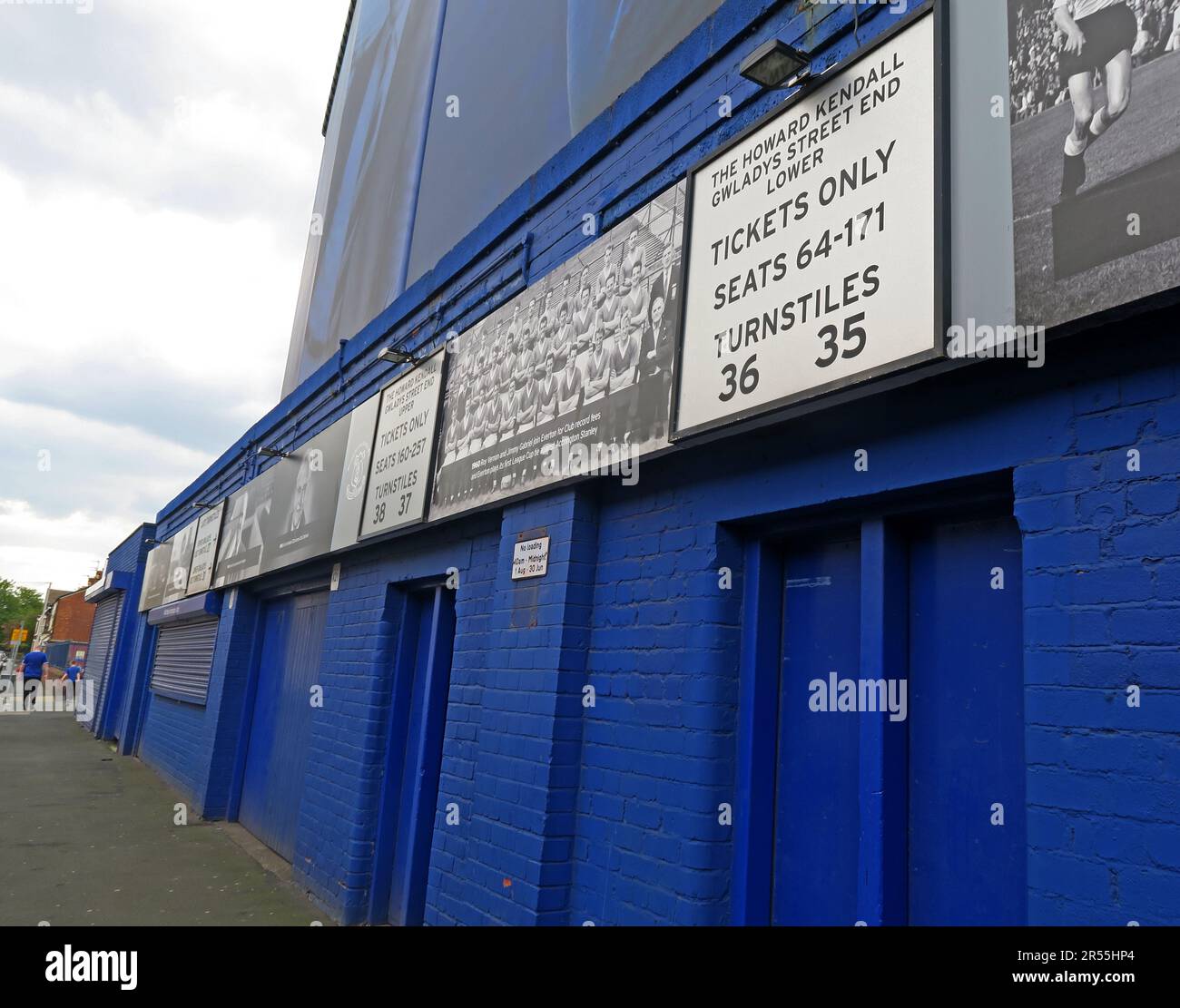 Gwladys St entrance turnstiles EFC, Everton Football Club, Goodison Park Stadium, Goodison Rd, Liverpool , Merseyside, England, UK, L4 4EL Stock Photo