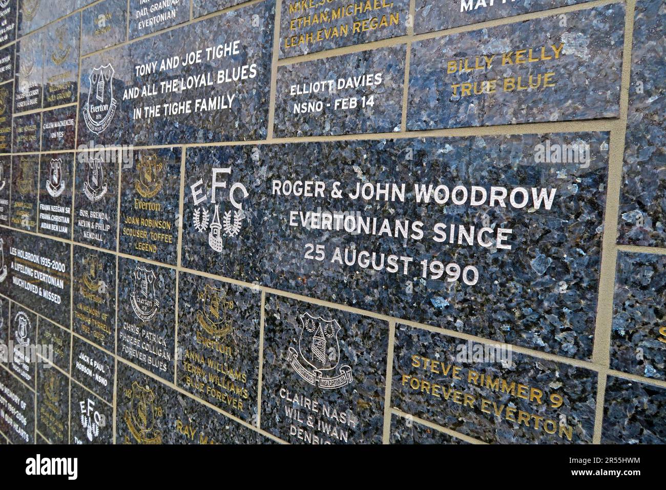 Fan plaques at EFC, Everton Football Club, Goodison Park Stadium, Goodison Rd, Liverpool , Merseyside, England, UK, L4 4EL Stock Photo