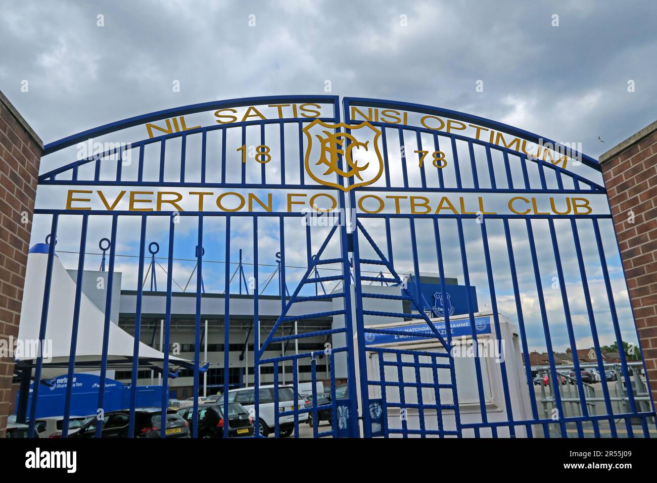 The gates at EFC, Everton Football Club, Goodison Park Stadium, Goodison Rd, Liverpool , Merseyside, England, UK, L4 4EL Stock Photo