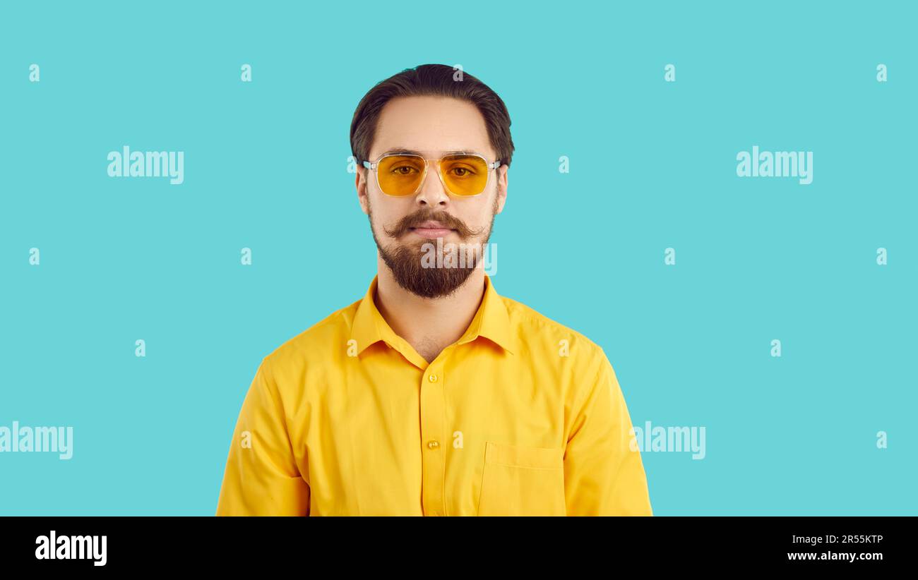 Portrait of serious man with moustache wear sunglasses Stock Photo Alamy