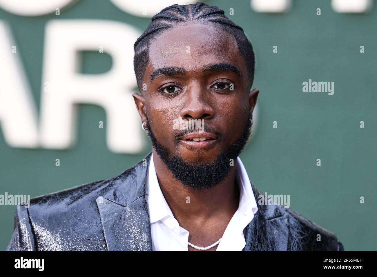 WESTWOOD, LOS ANGELES, CALIFORNIA, USA - MAY 31: American actor Caleb McLaughlin arrives at the Los Angeles Premiere Of Peacock's 'Shooting Stars' held at the Regency Village Theatre on May 31, 2023 in Westwood, Los Angeles, California, United States. (Photo by Xavier Collin/Image Press Agency) Stock Photo