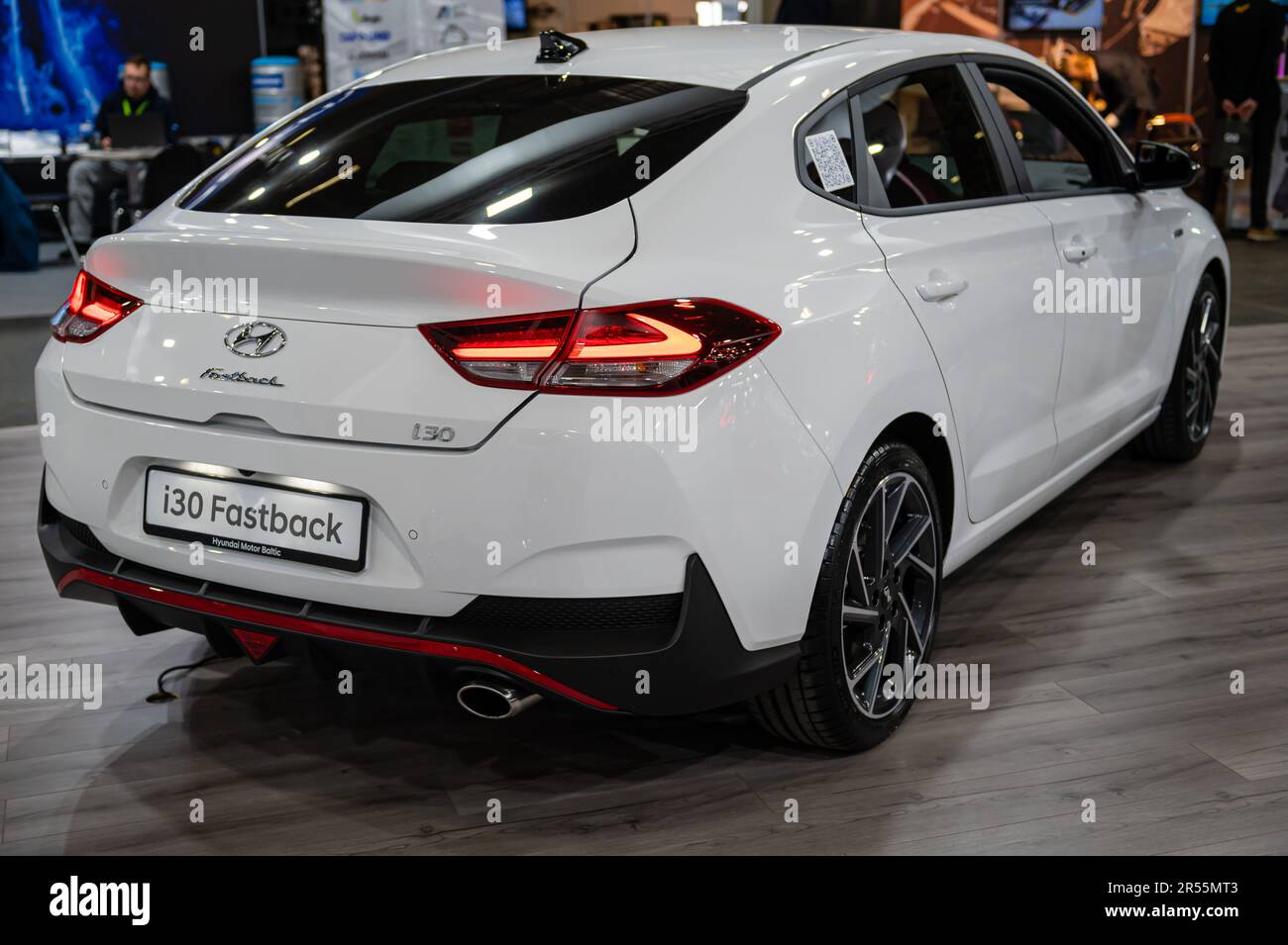 Riga, Latvia, April 28, 2023: Hyundai i30 fastback premiere at a motor ...