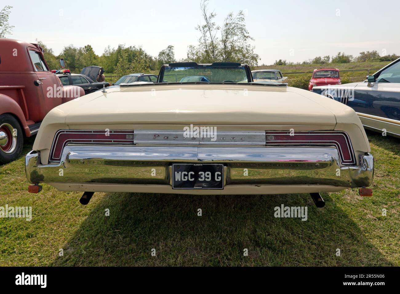 Rear view of a White, 1968, Pontiac Parisienne Convertible,  on display at the 2023 Deal Classic Car Show Stock Photo