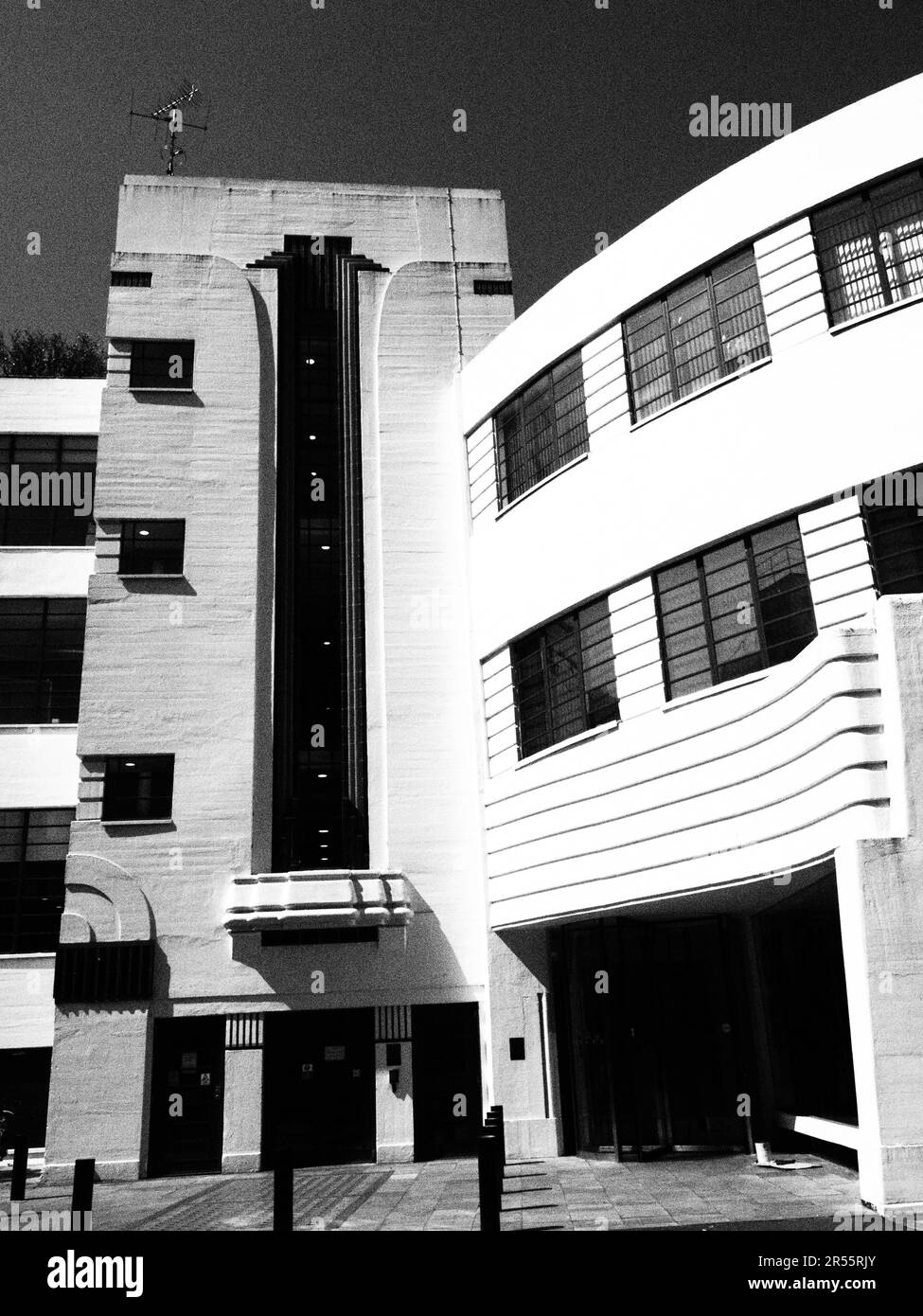 An art deco building in high contrast black-and-white Stock Photo - Alamy