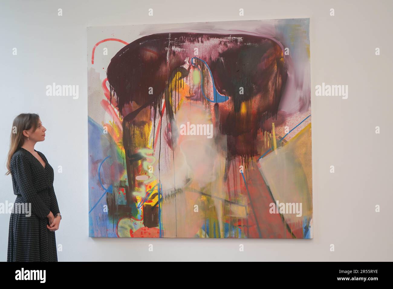 London UK. 1 June 2023 . ALBERT OEHLEN.Martin Rev or Alan Vega,2022. Acrylic,spray paint,oil, and enamel on canvas. To Bend the Ear of the Outer World a major exhibition of contemporary abstract painting unveiled at Gagosian ar gallery, London by more than forty artists from the Americas, United Kingdom, and Germany. The exhibition in London examines the significance of abstract painting today,  Juxtaposing a diverse range of approaches to contemporary abstraction.Credit: amer ghazzal/Alamy Live News Stock Photo