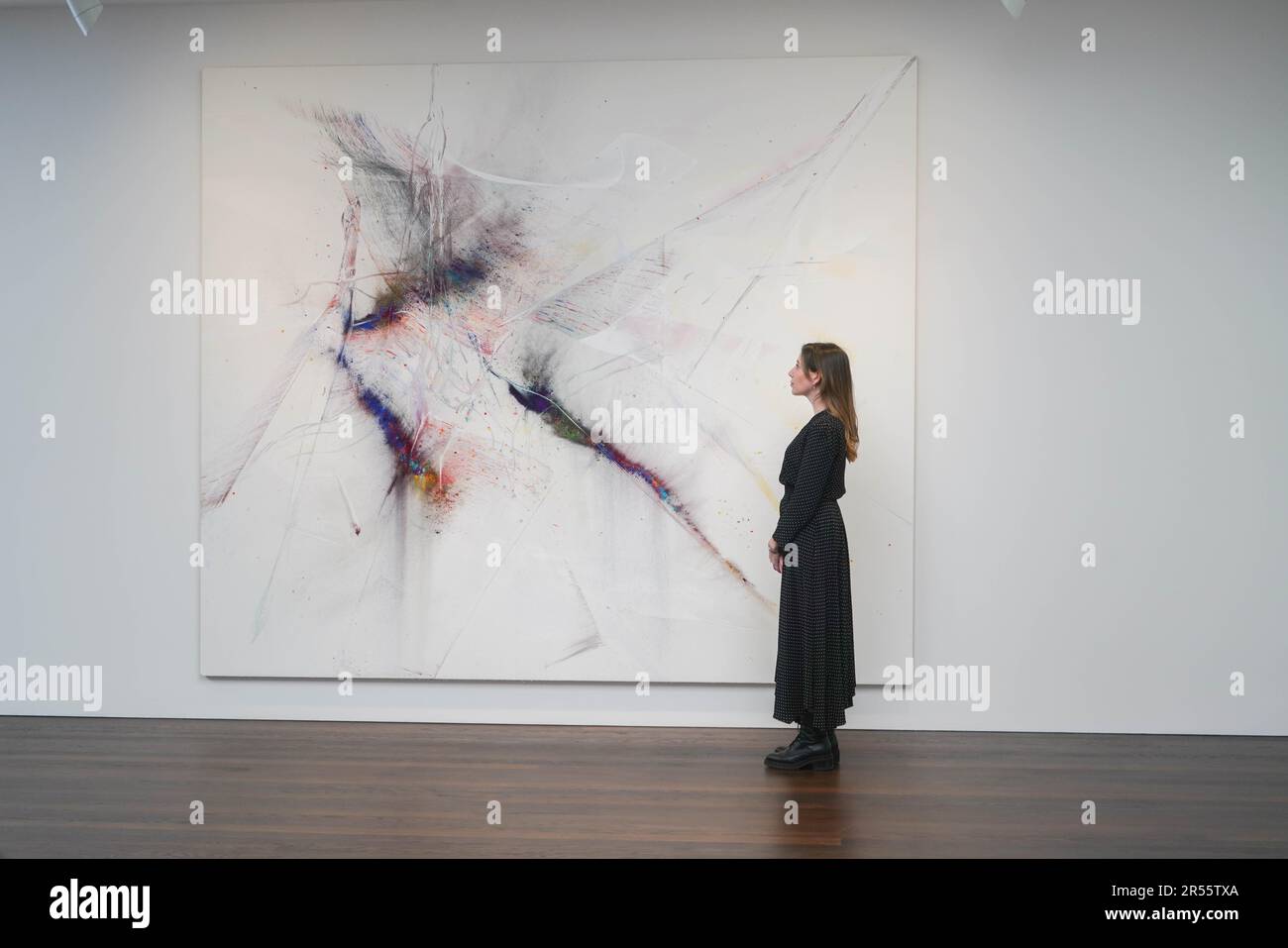 London UK. 1 June 2023 . THILO HEINZMANN. O.T. ,2022. Oil, pigment, and glass on canvas.To Bend the Ear of the Outer World a major exhibition of contemporary abstract painting unveiled at Gagosian ar gallery, London by more than forty artists from the Americas, United Kingdom, and Germany. The exhibition in London examines the significance of abstract painting today,  Juxtaposing a diverse range of approaches to contemporary abstraction.Credit: amer ghazzal/Alamy Live News Stock Photo
