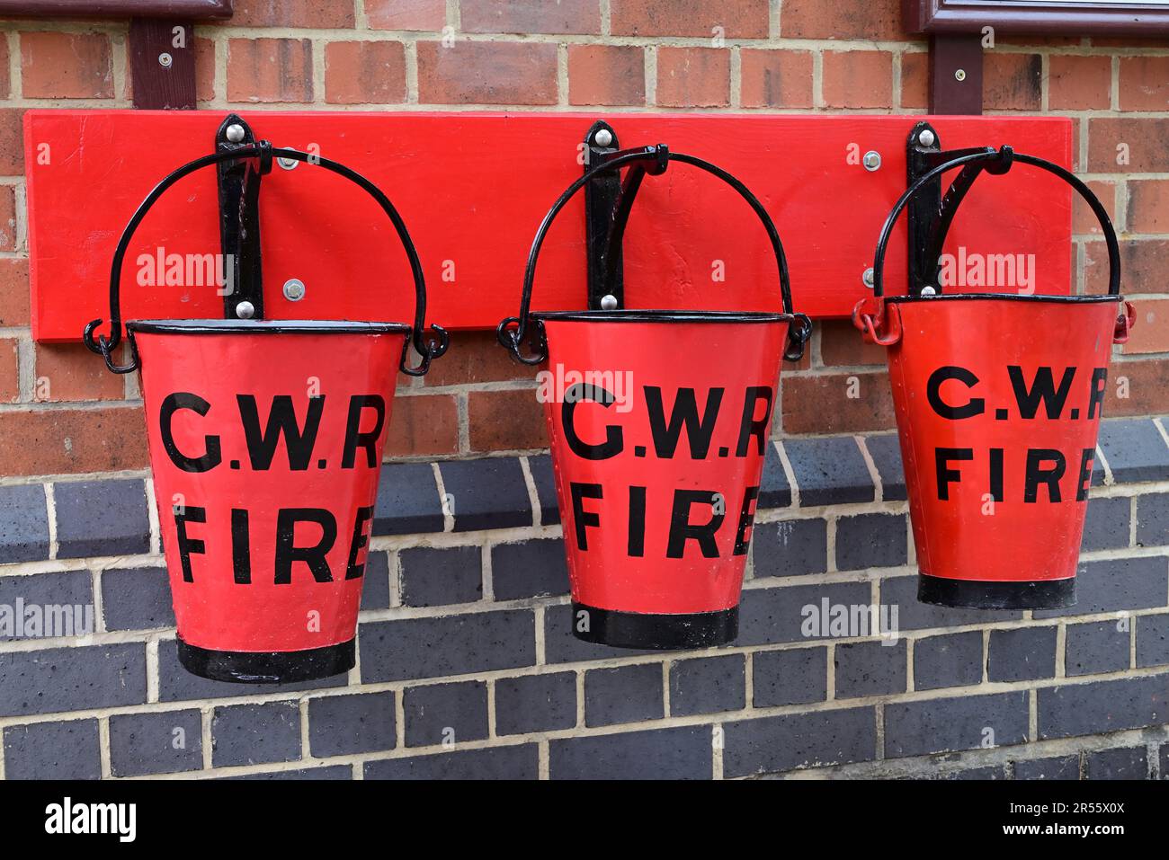 Fire buckets at Broadway station on the Gloucestershire Warwickshire