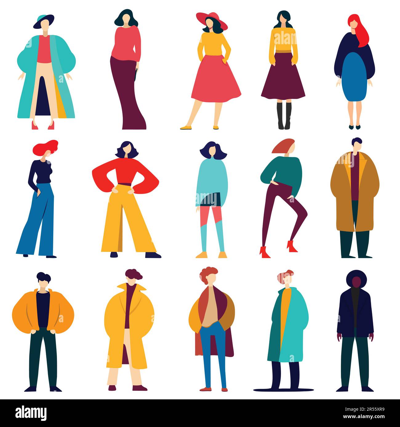 Group of fashion people in casual clothes on a white background. Vector