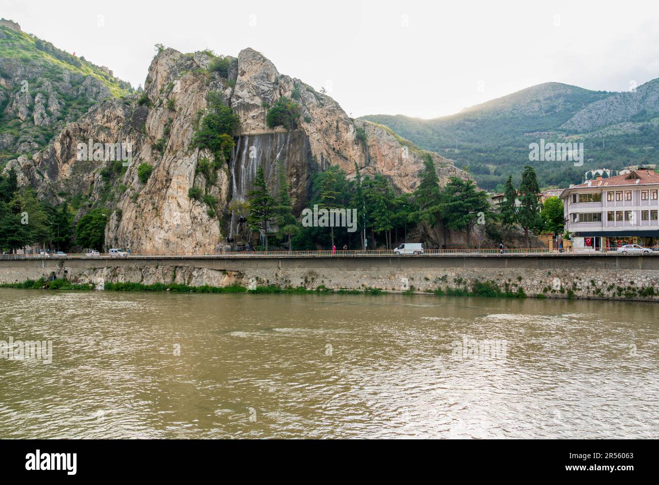 View of Yesilirmak in the city of Amasya with Selale, Turkey Stock Photo