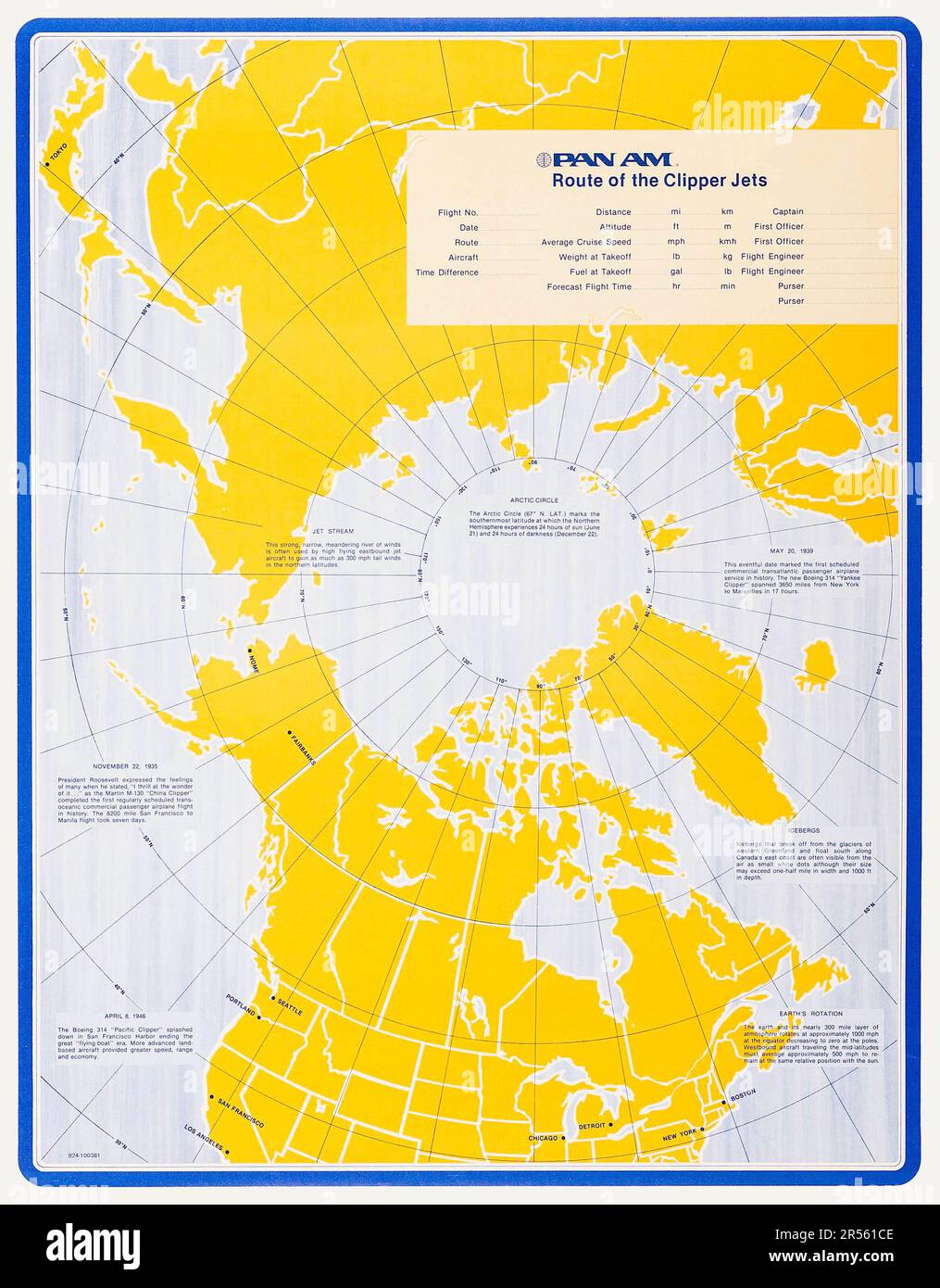 Pan Am Route of the Clipper Jets (Pan Am, 1970s). Travel Poster - Map Stock Photo