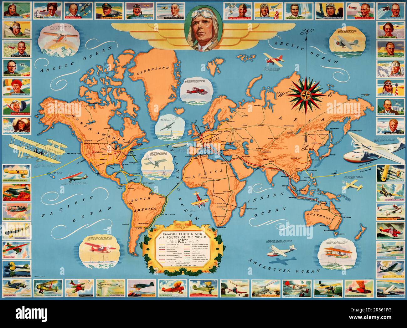 Pan American travel poster Famous flights and air routes of the world