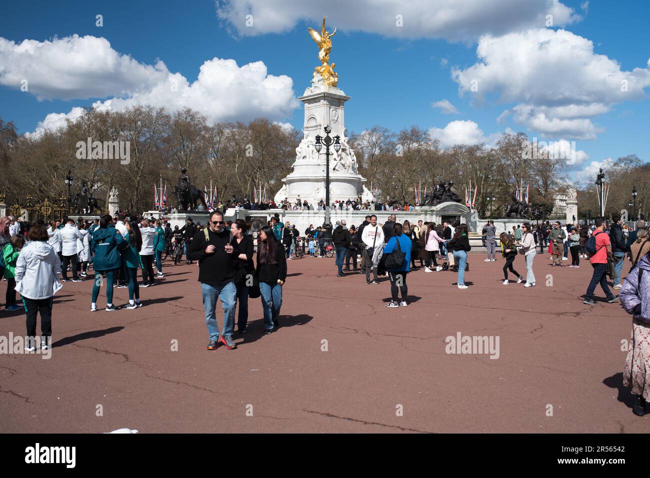 London, United Kingdom - 04 07 2023: Tourists at Victoria Memorial Square. Stock Photo