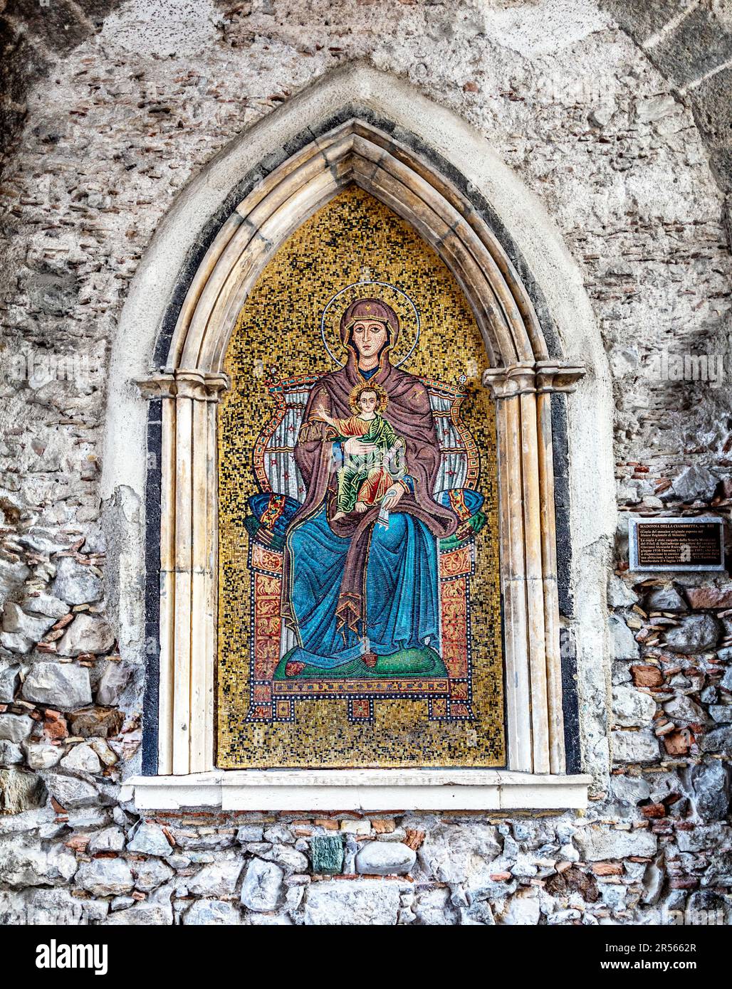 Mother Mary and Christ Mosaic in Taormina Sicily Stock Photo
