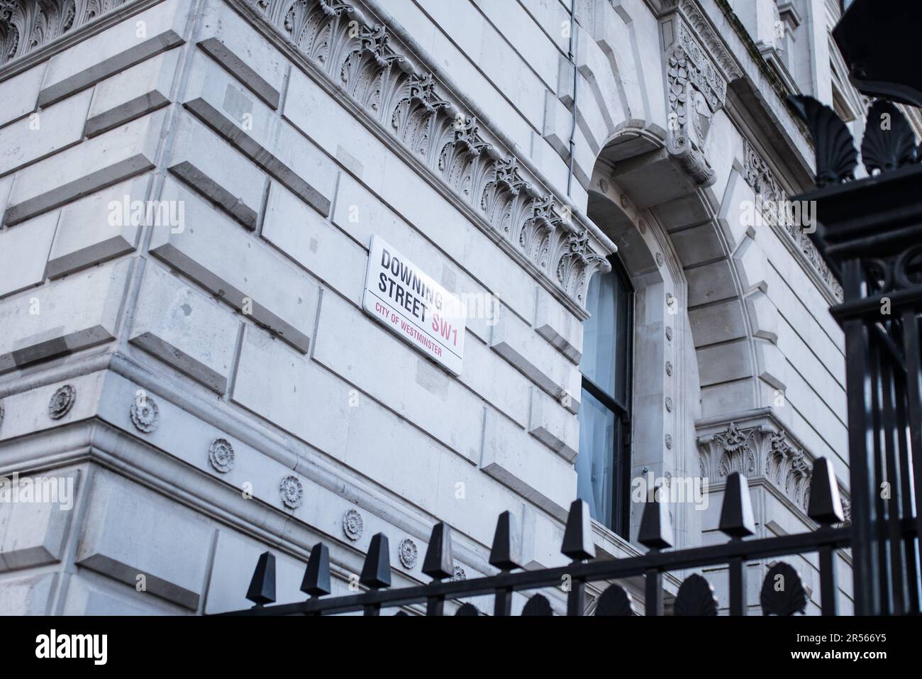 Downing Street is where the British Prime Minister has his office. Stock Photo