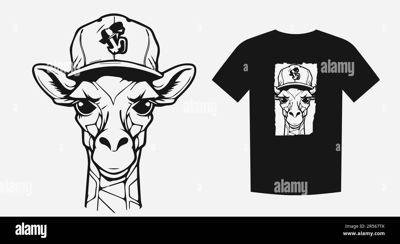 Hipster-inspired giraffe with a cap in a monochrome cartoon style ...