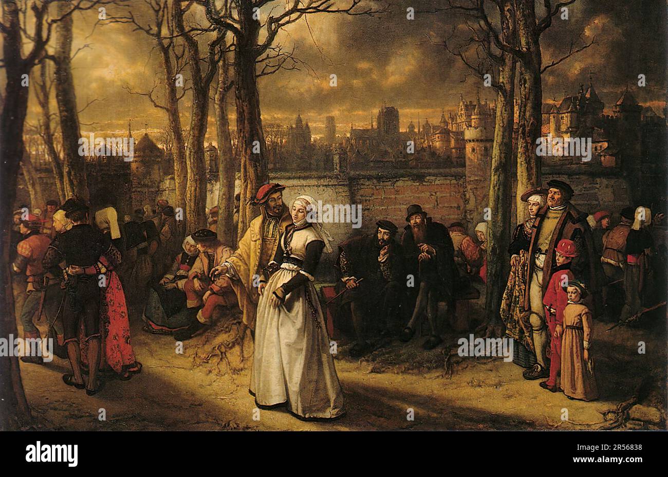 Henri Leys Promenade hors les murs 1854 Oil on Panel 69 x 105 Belgique, Stock Photo