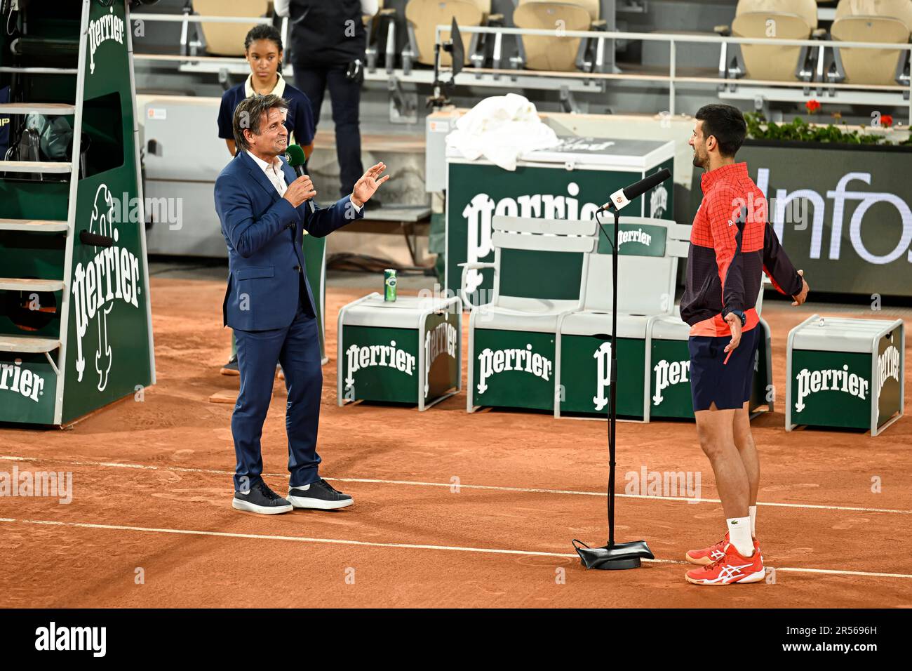 Paris, France. 31st May, 2023. Fabrice Santoro and Novak Djokovic