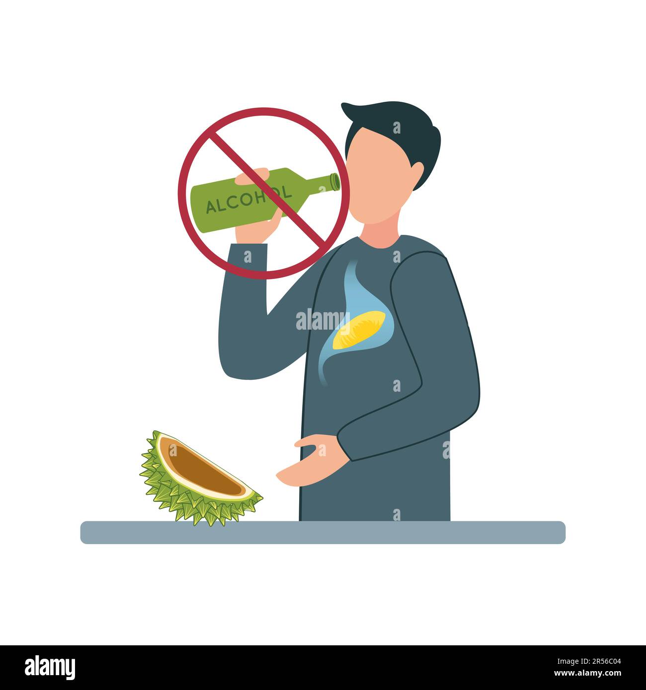 Illustration with a sign prohibiting drinking alcohol with the durian