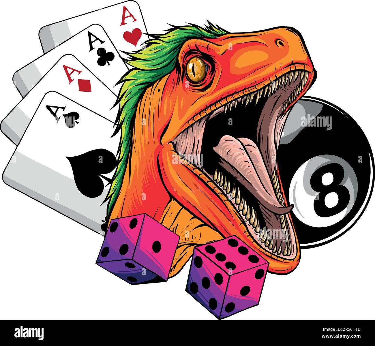 head of a velociraptor dinosaur with casino game Stock Vector