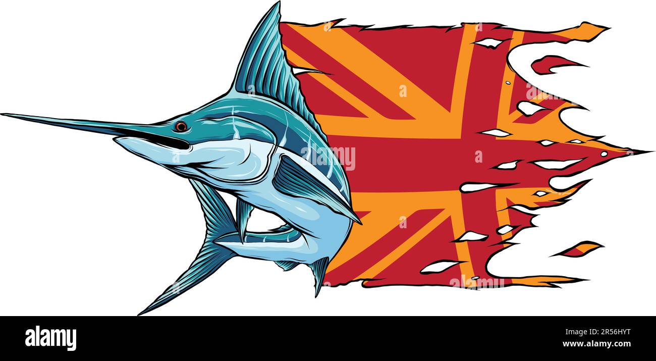 vector illustration of sword fish wirh british flag Stock Vector Image
