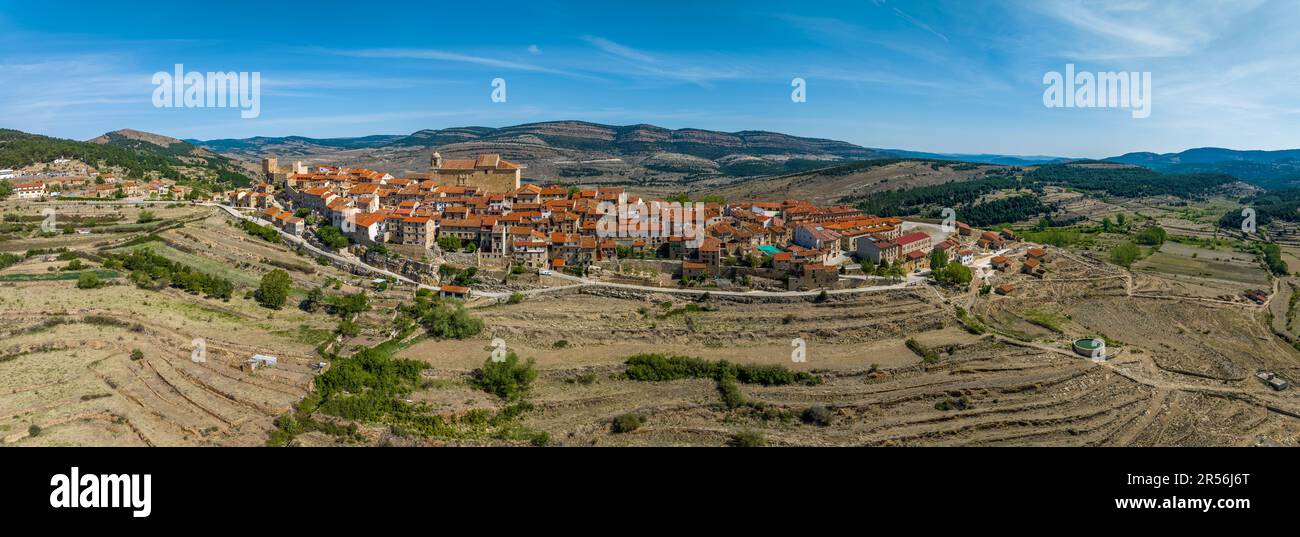 Aerial panoramic view of Puertomingalvo province of Teruel listed as beautiful towns of Spain Stock Photo