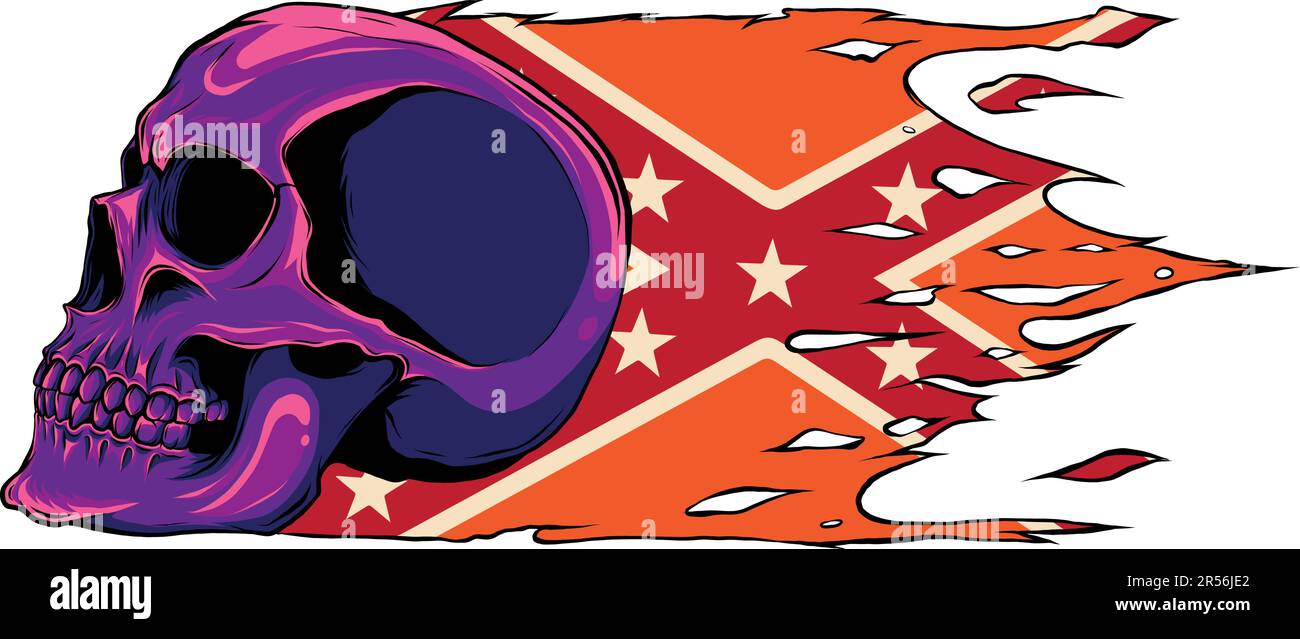 Skull with American Confederate flag, isolated on white, vector