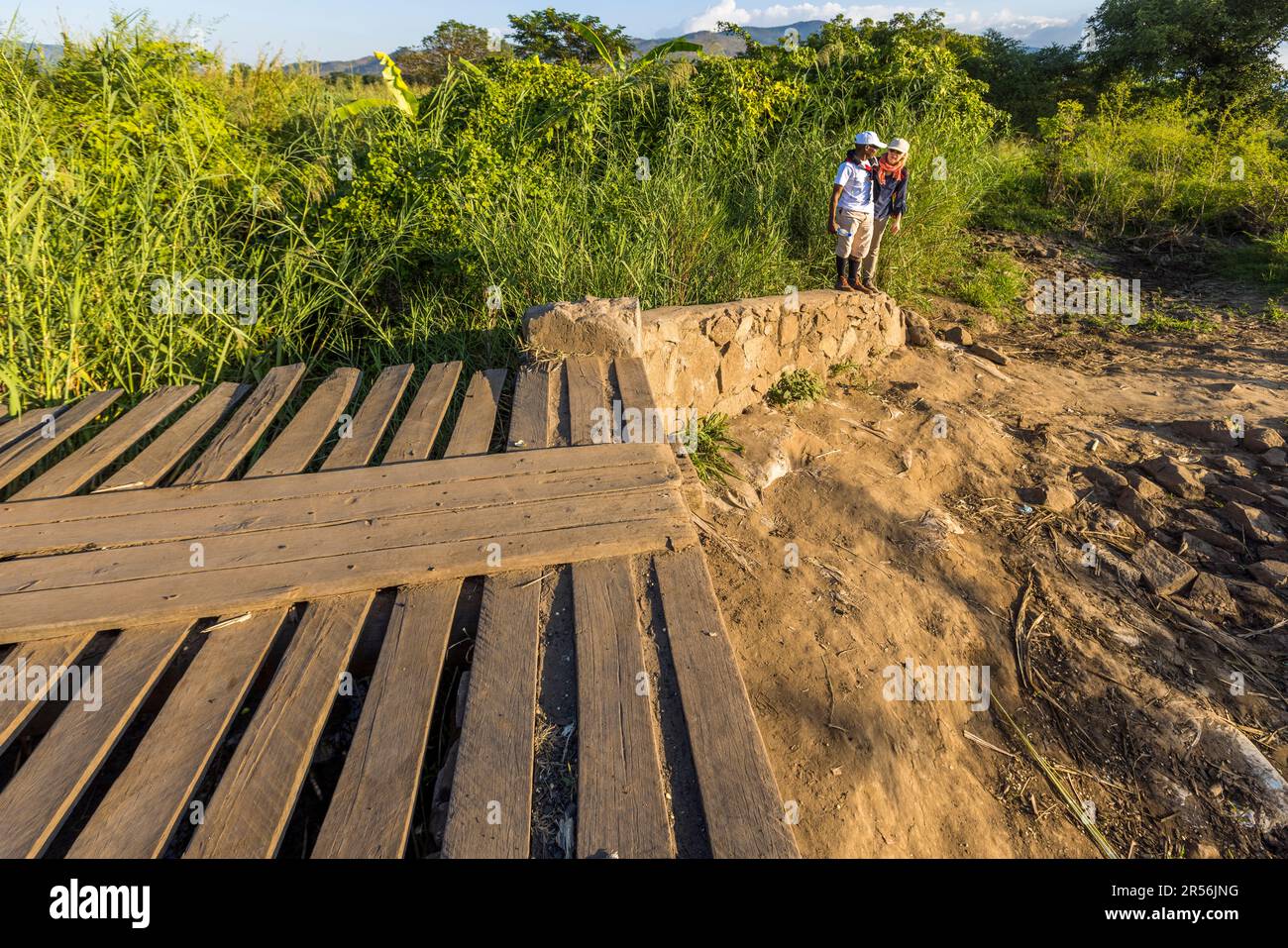 Bridge access washed away by cyclone Freddy in Mpotola, Malawi Stock Photo