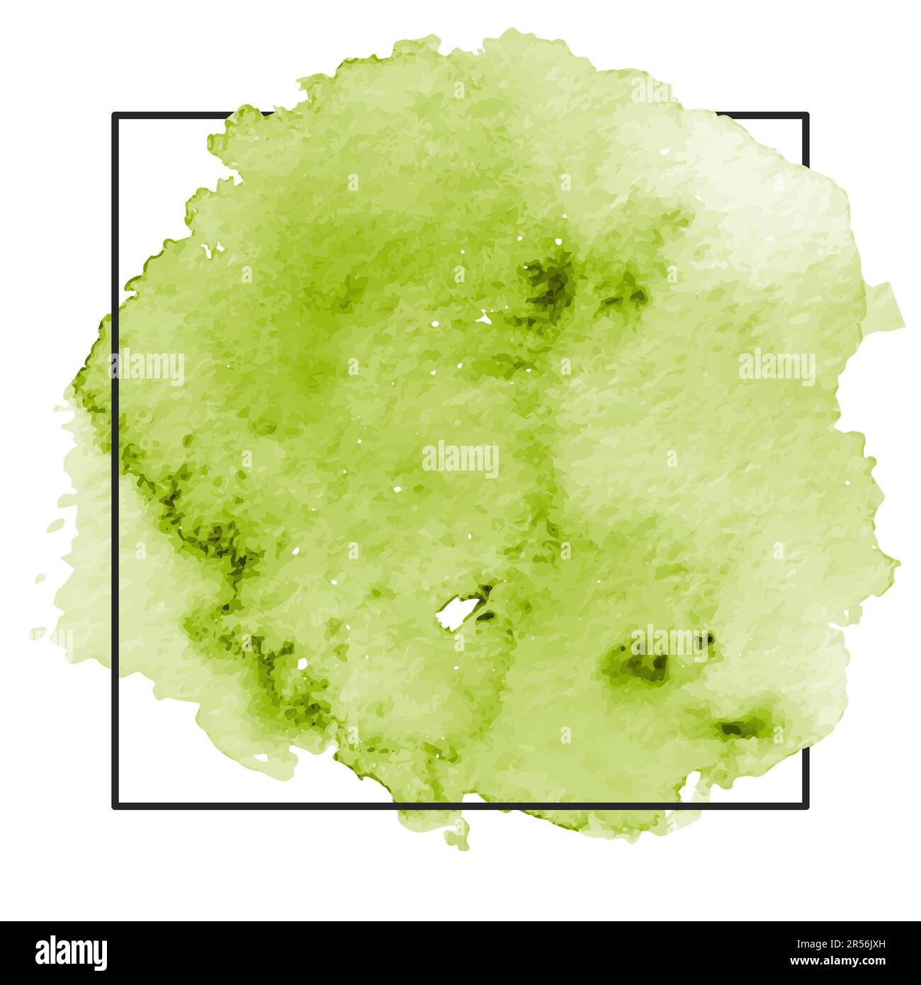 Lime green watercolor brush strokes over square frame. Aesthetic background. Aquarelle stain with color shades paint stroke and splash texture. Art Stock Vector
