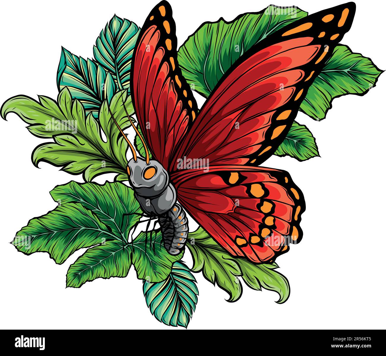 vector illustration of Leaves and butterfly design Stock Vector Image ...