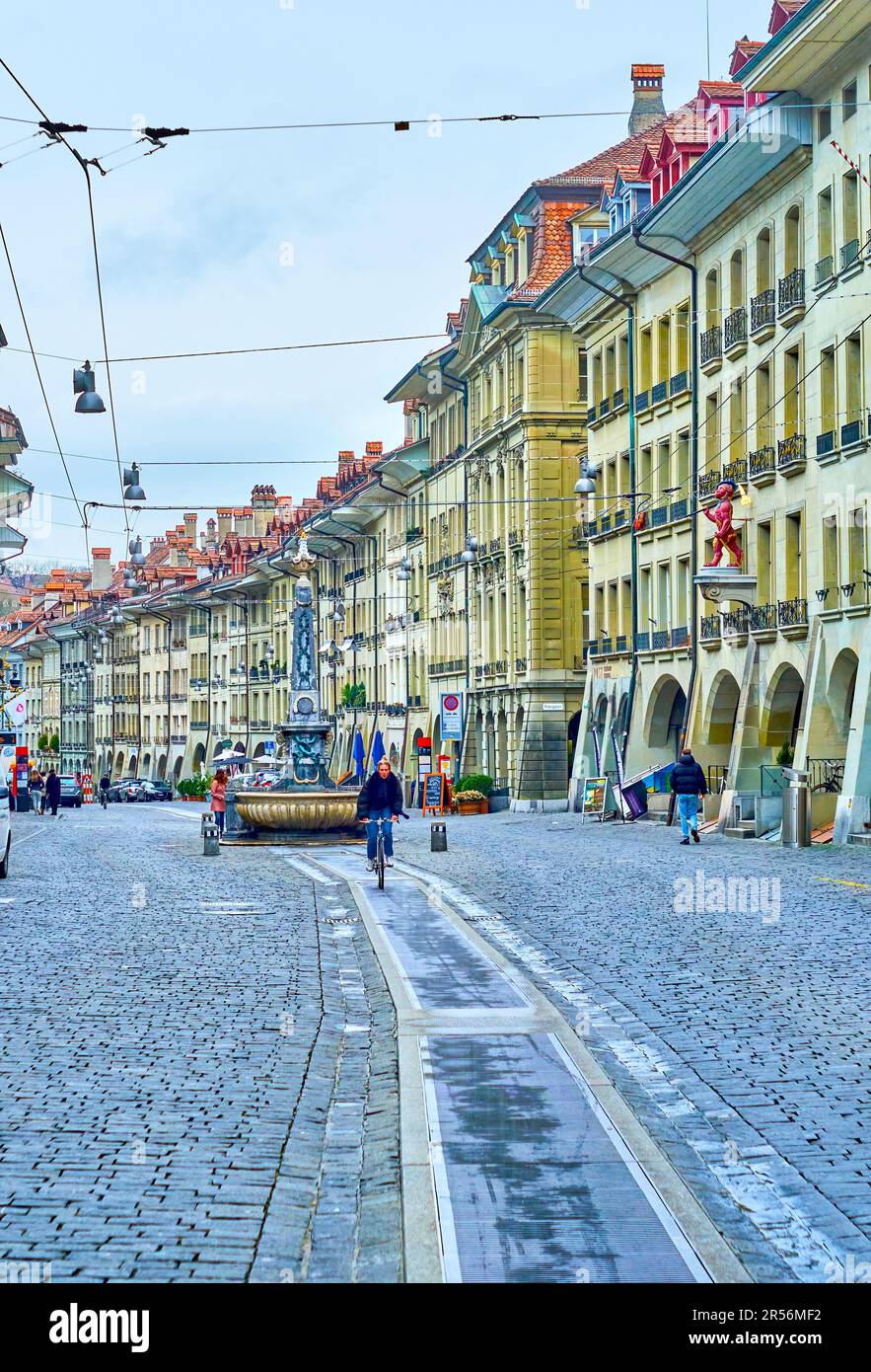BERN, SWITZERLAND - MARCH 31, 2022: Kramgasse one of the central street ...