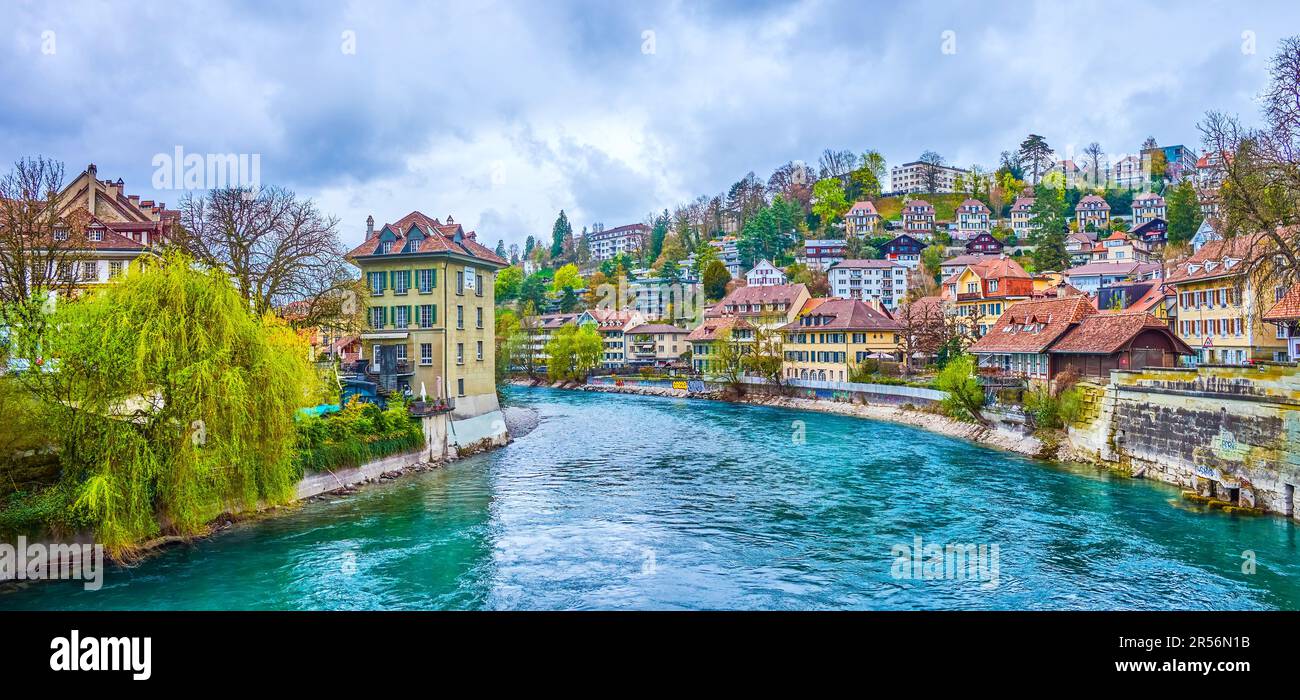 Old residential neighborhoods with scenic houses on the bank of Aare