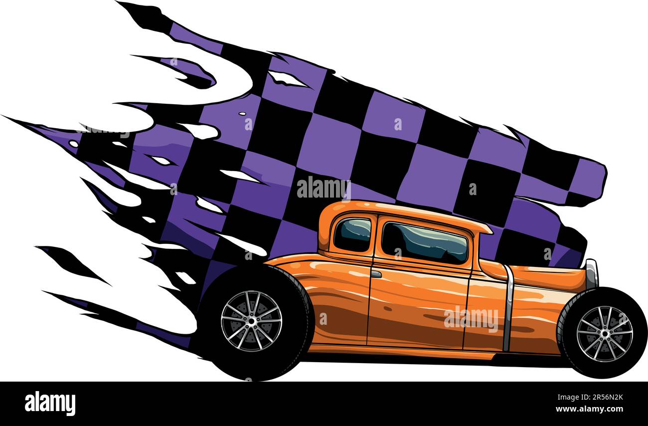 vector illustration of hot rod car with race flag Stock Vector Image ...