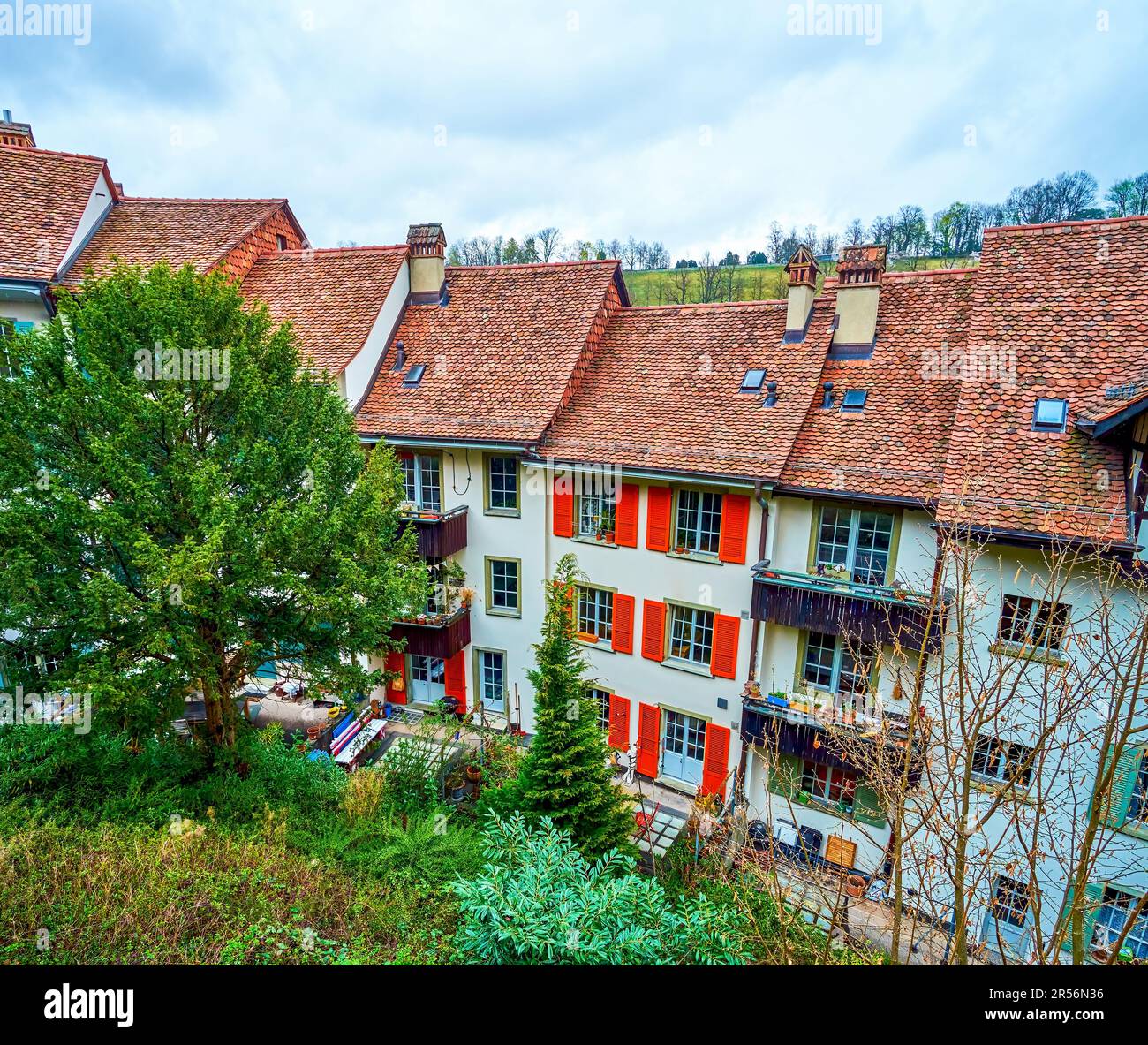 The line of residential houses in old Matte district in Bern