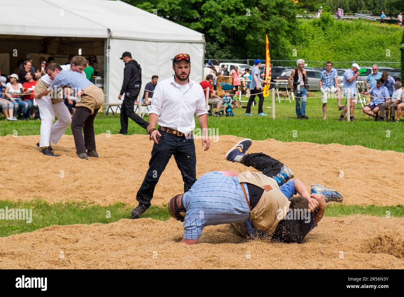 Swiss wrestling festival. gudo. canton ticino. switzerland Stock Photo