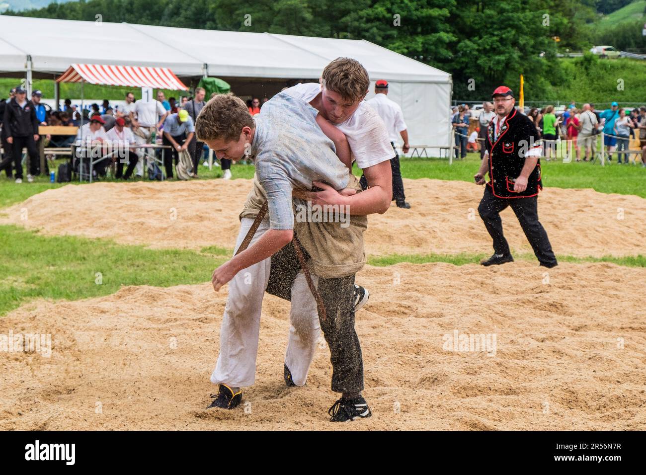 Swiss wrestling festival. gudo. canton ticino. switzerland Stock Photo