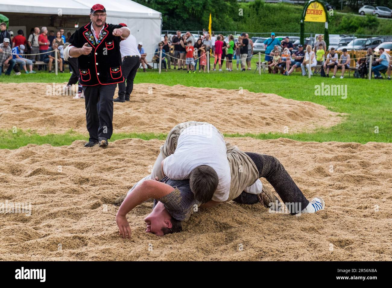 Swiss wrestling festival. gudo. canton ticino. switzerland Stock Photo