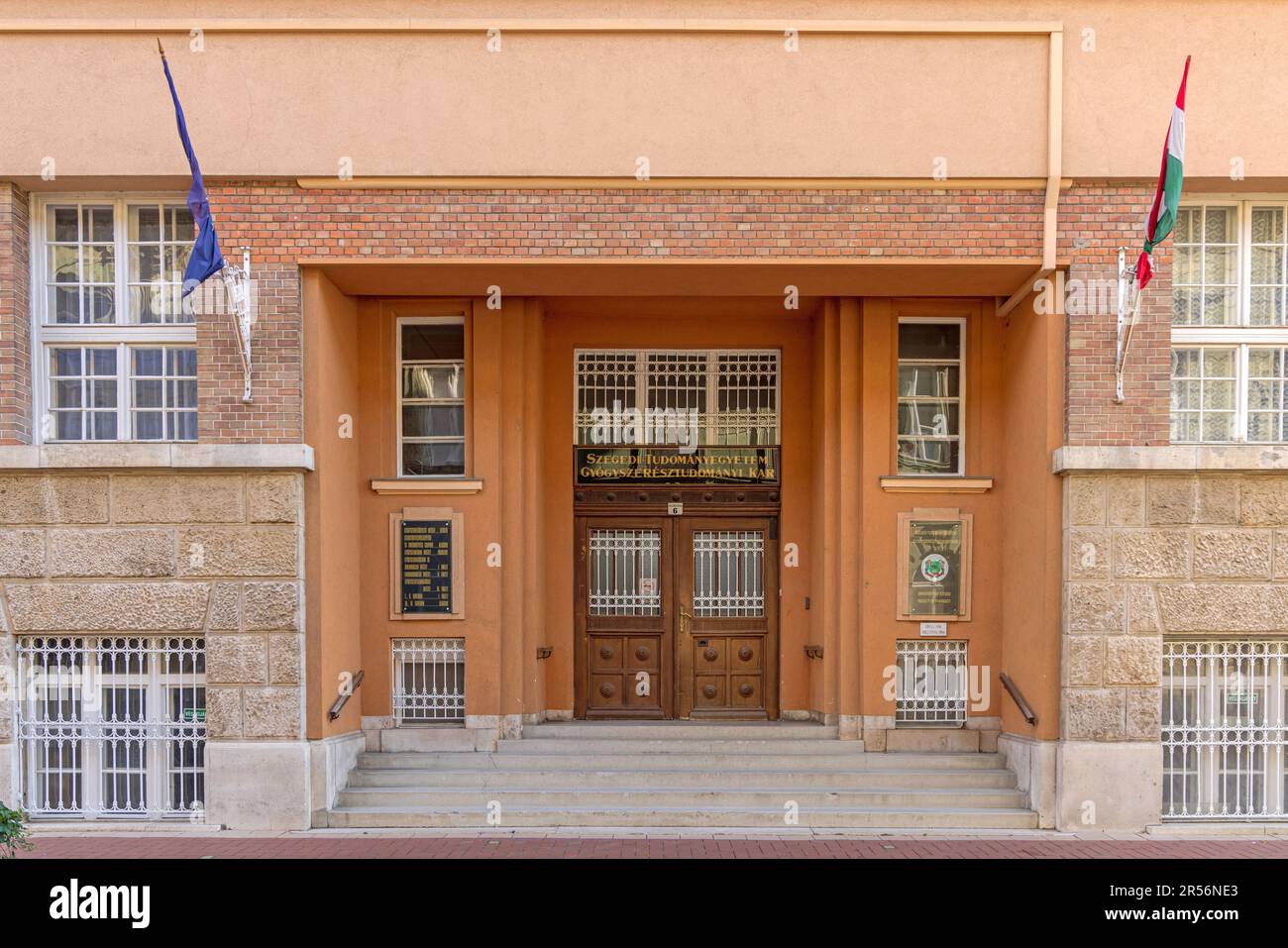 Szeged, Hungary - July 30, 2022: Entrance to University of Szeged Faculty of Pharmacy Building. Stock Photo