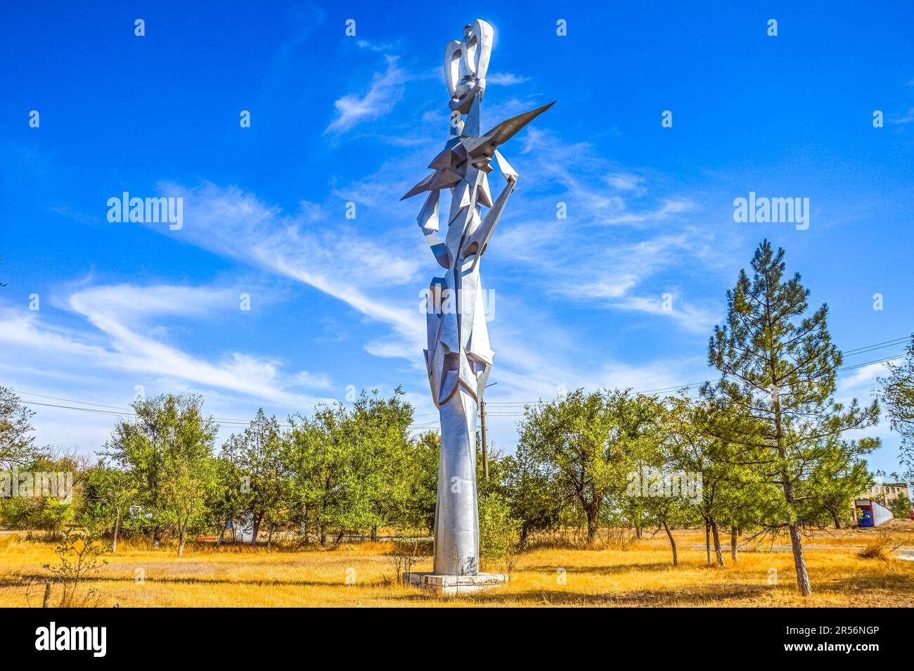 Elista, Republic of Kalmykia, Russia. 08.29.2020. Monument near the airport of Elista. Unknown artist Stock Photo