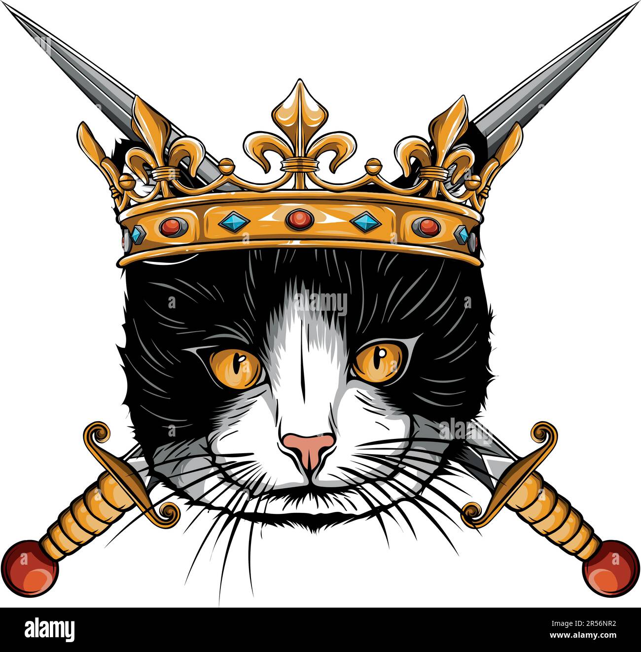 Vector illustration of the cat with crown and knife Stock Vector Image
