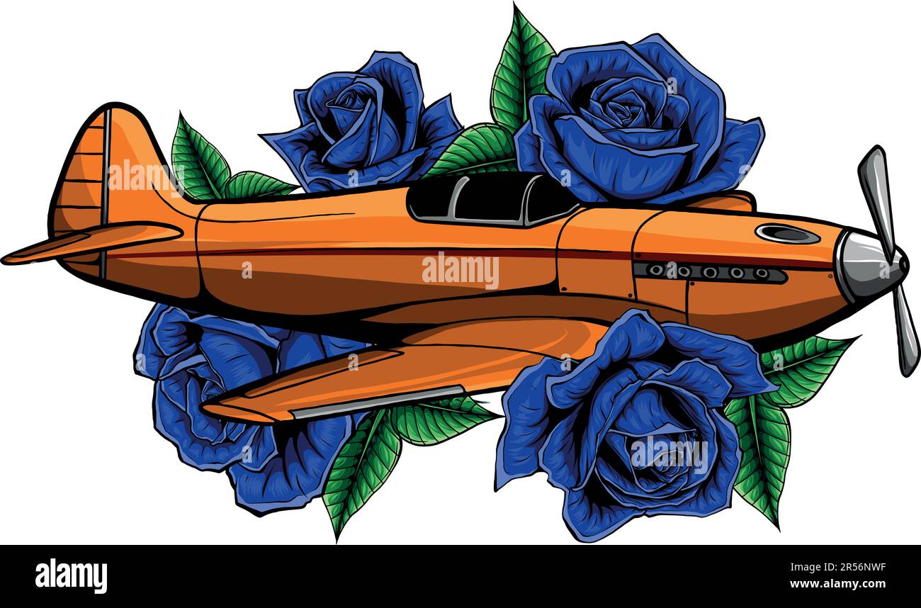Vector illustration of a fighter Spitfire with roses Stock Vector